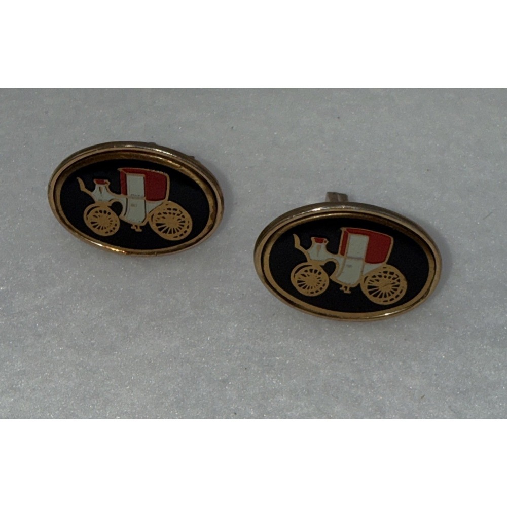 Antique Carriage Black‎ Enamel Cufflinks